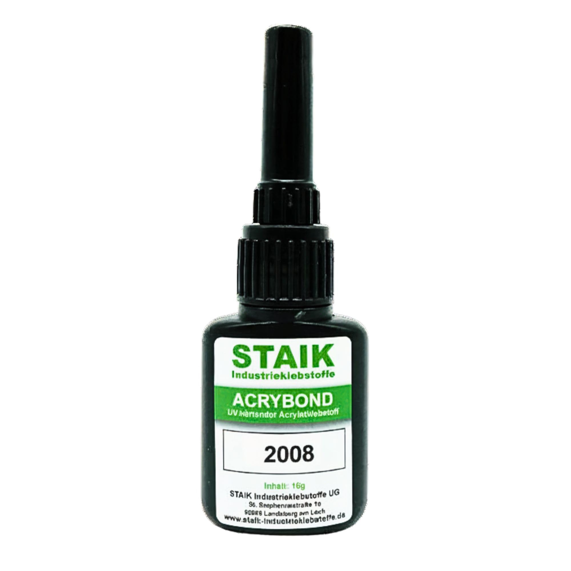 STAIK Acrybond UV-Kleber Glas Metall [16g] – Hochfester Glaskleber | Für Glasreparatur, Möbel & Modellbau | Glasklar härtend in Sekunden | Made in Germany