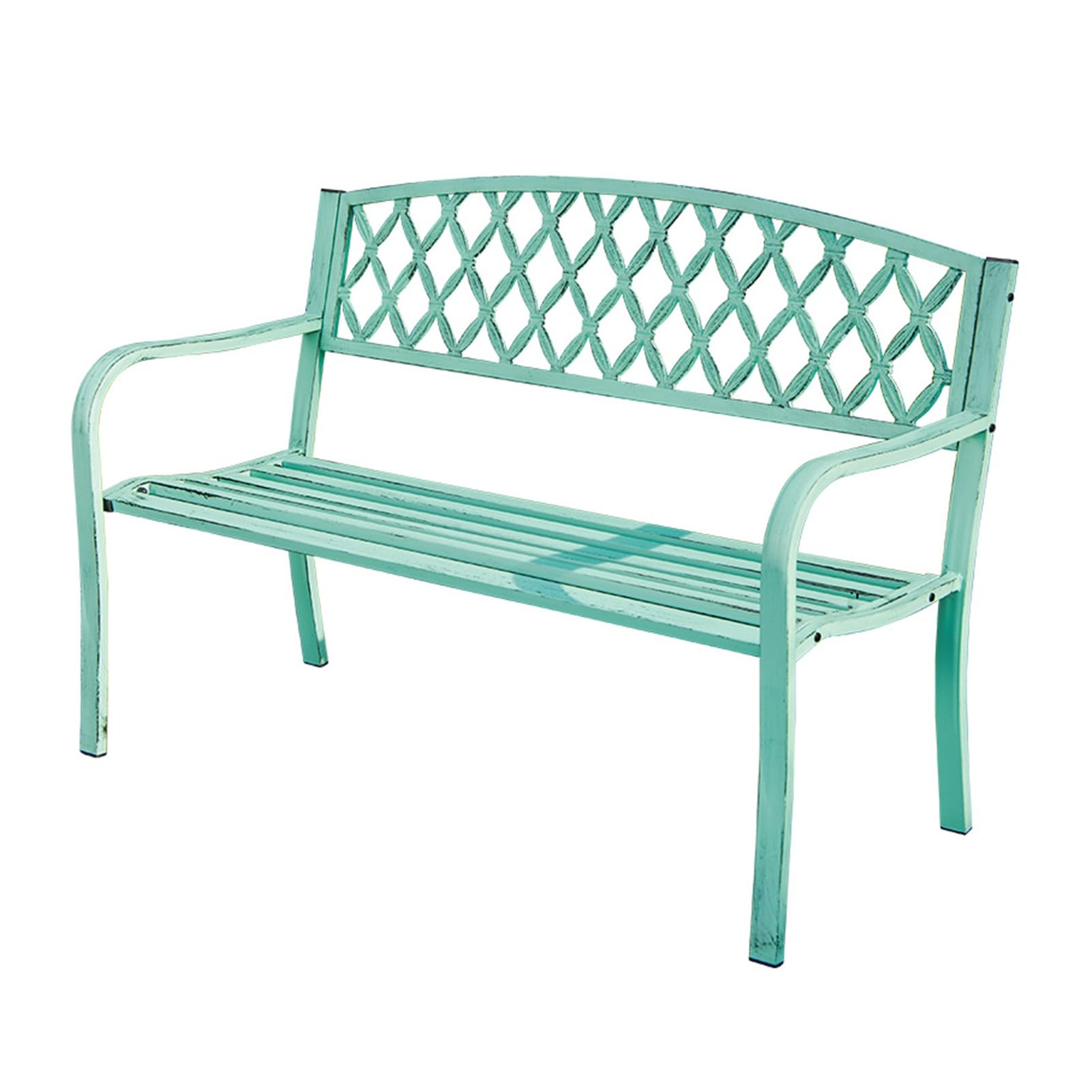 2-osobowa Metalowa Ławka Ogrodowa, 125 cm Ławka Ogrodowa z Geometrycznym Oparciem, Odporne na warunki atmosferyczne Meble Patio na Patio, Ganek, Wejście, 660lb Nośności