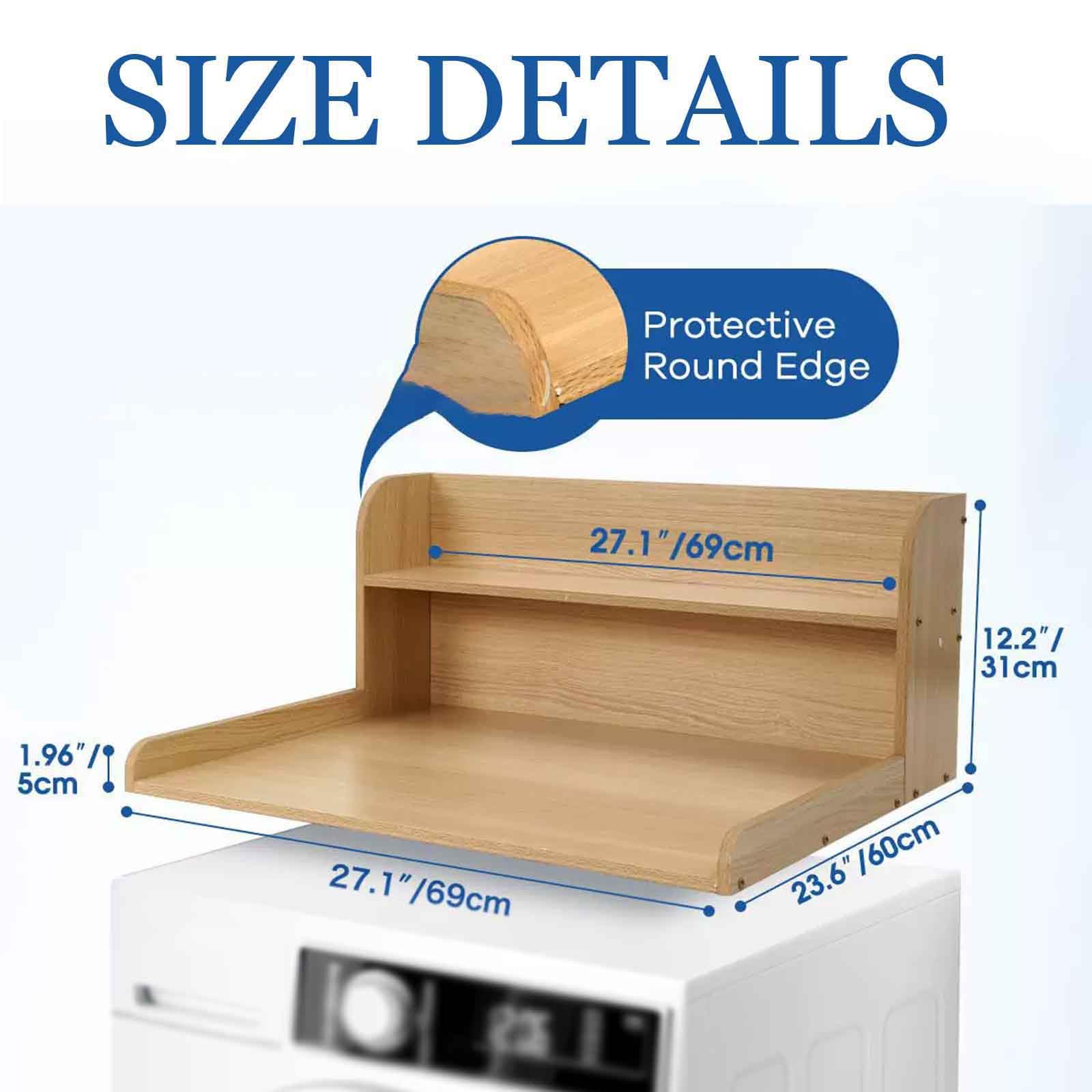 Encimera de lavandería sobre lavadora y secadora, mesa de madera de 2 niveles con estante para plegar ropa, solución de organización y almacenamiento para cuarto de lavado