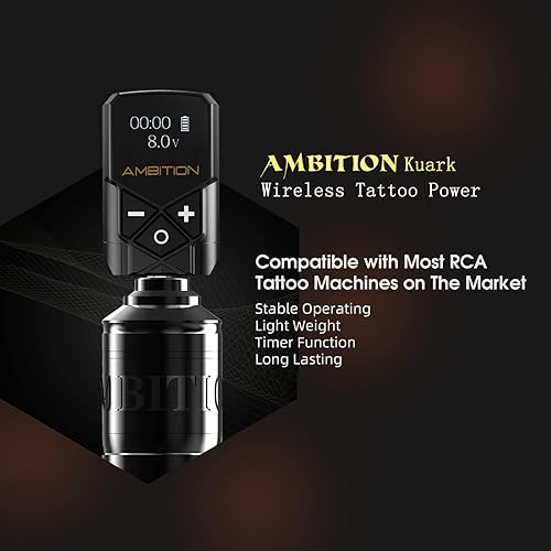 Miniatura 6 de Ambition Kuark - Fuente de alimentación para tatuajes Ambition Kuark Mini Wireless Portable RCA Tattoo 2400mAh batería de litio con pantalla digital