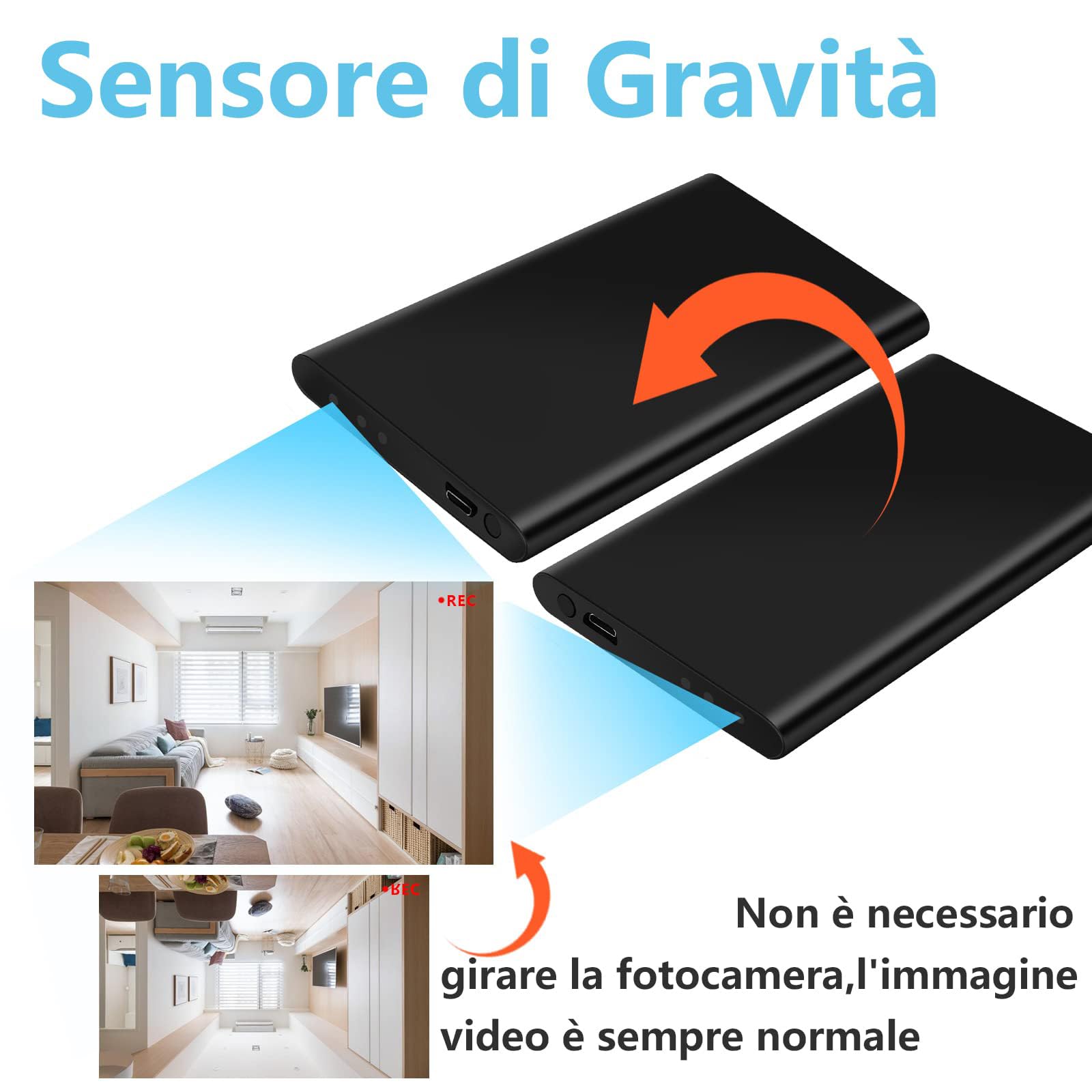 TANGMI Telecamera Nascosta Power Bank 1080P HD con Sensore Gravità | IR Notturna, Power Bank 2-in-1 con Registrazione Loop, 18h Autonomia, microSD 128GB, per Ufficio Casa Ingresso