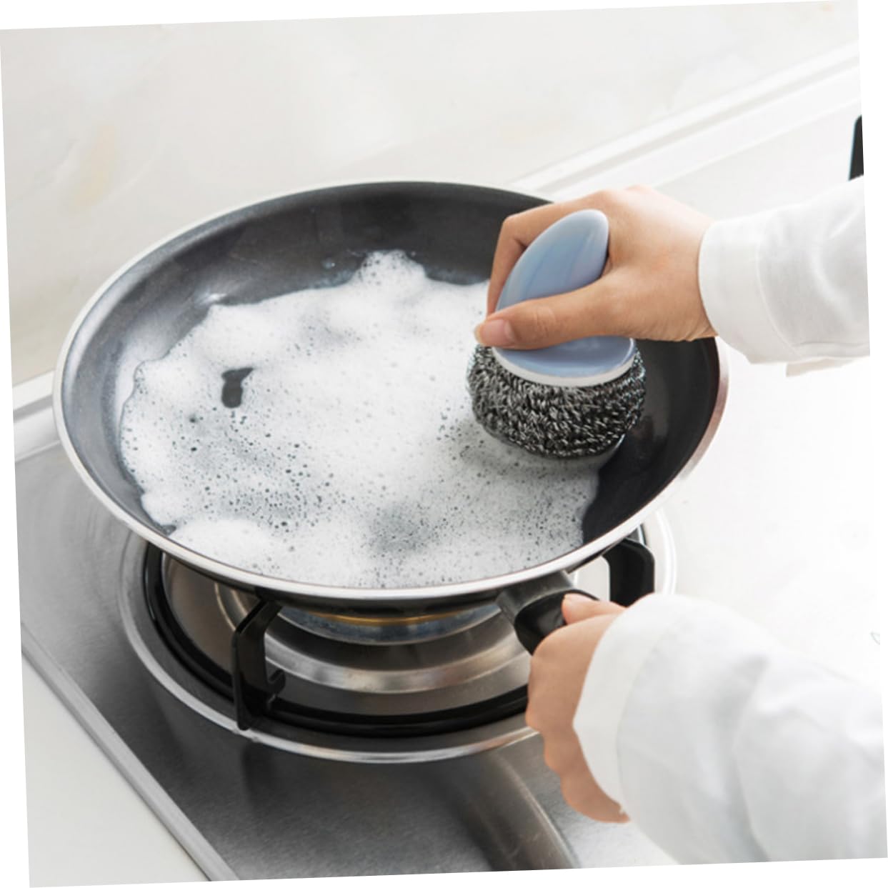 Healeved 2pcs Kitchen Pan Cleaning Brush Dish Scrubber Brush Steel Cleaning Brush for Kitchen Utensils