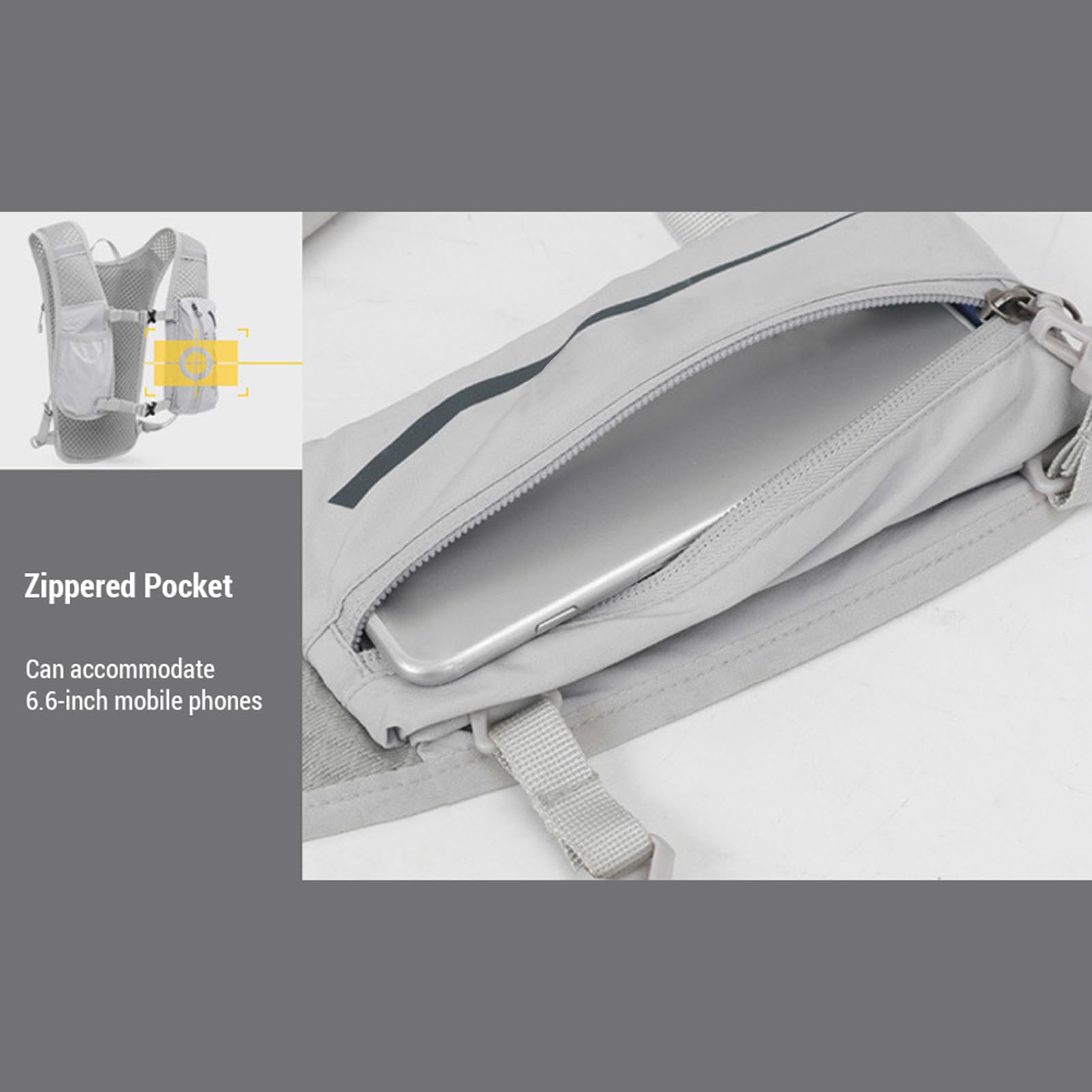 Mochila de Hidratación de 5 litros, Chaleco para Correr, Mochila Resistente Al Desgarro, Impermeable, Vejiga Hidratación, para Correr, Senderismo, Gris Claro y Oscuro