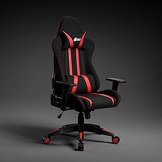 Beast Racing Edition Ergonomic Gaming Chair with Premium Fabric & PU Leather, Adjustable Neck & Lumbar Pillow, 3D Adjustable Armrests & Strong Nylon Base (Black & Red)Installation Provided