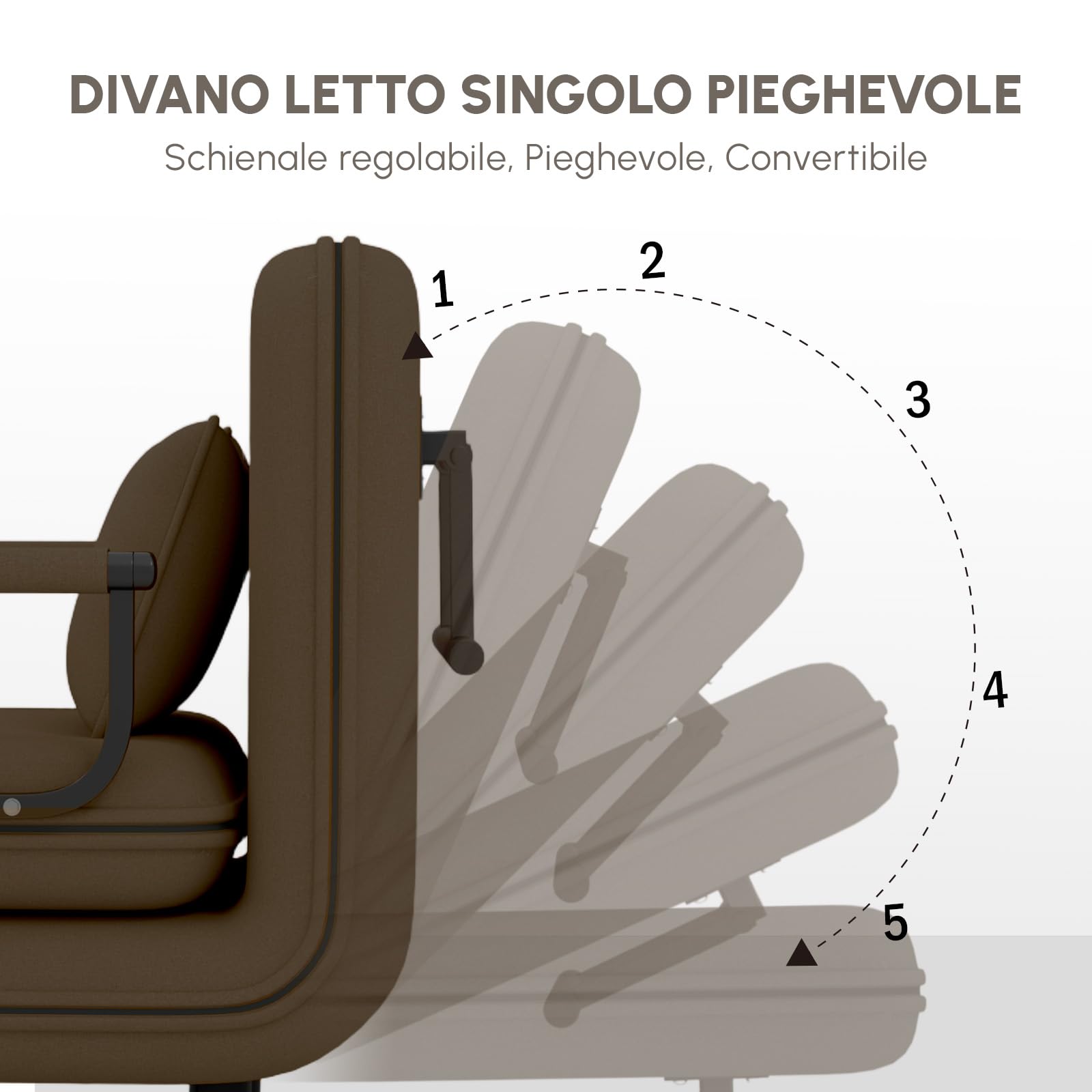Fabulcozy Poltrona Letto 4 in 1 – Poltrona Letto Singolo Pieghevole con Cuscino, Poltrone Sofa Divano Schienale Reclinabile, Poltrone Sofa Pouf 60L x 68P x 85A cm(Marrone)