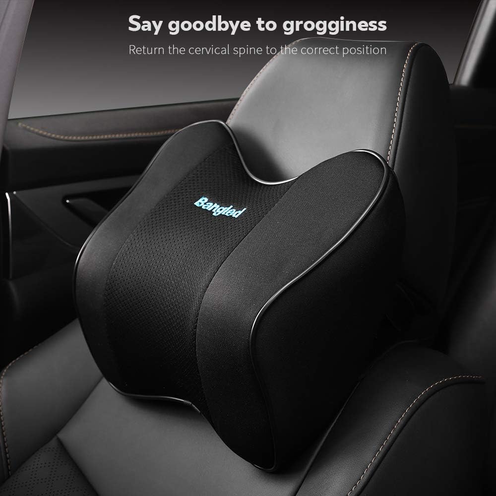 Bangled Premium Car Neck Pillow, car headrest Support for Neck Pain Relief, with Breathable Fabric Cover and Pure Memory Foam, Suit for car & Game Chair(Black Color)