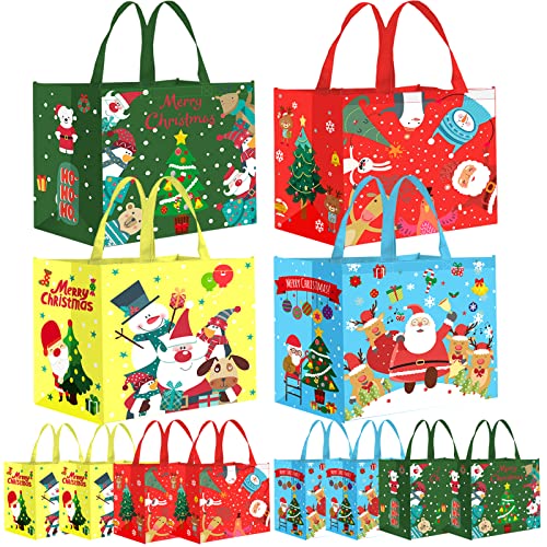 AWITHZ 12 Stück Geschenktüten Weihnachten Weihnachtstüten Groß Wiederverwendbare Geschenktüte Geschenkverpackung Weihnachten Einkaufstasche für Urlaub Weihnachten 37x32x21cm Cover