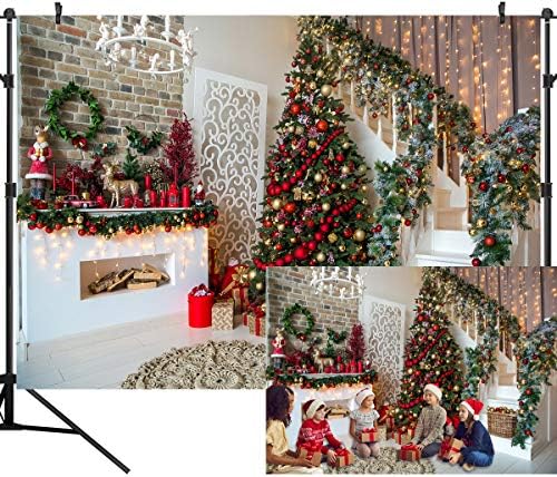 DULUDA 10X8FT Photography Backdrops Christmas Tree Stairs Wooden Floor Fireplace Portrait Vinyl Photographic Backgrounds Photo Studio XM48E