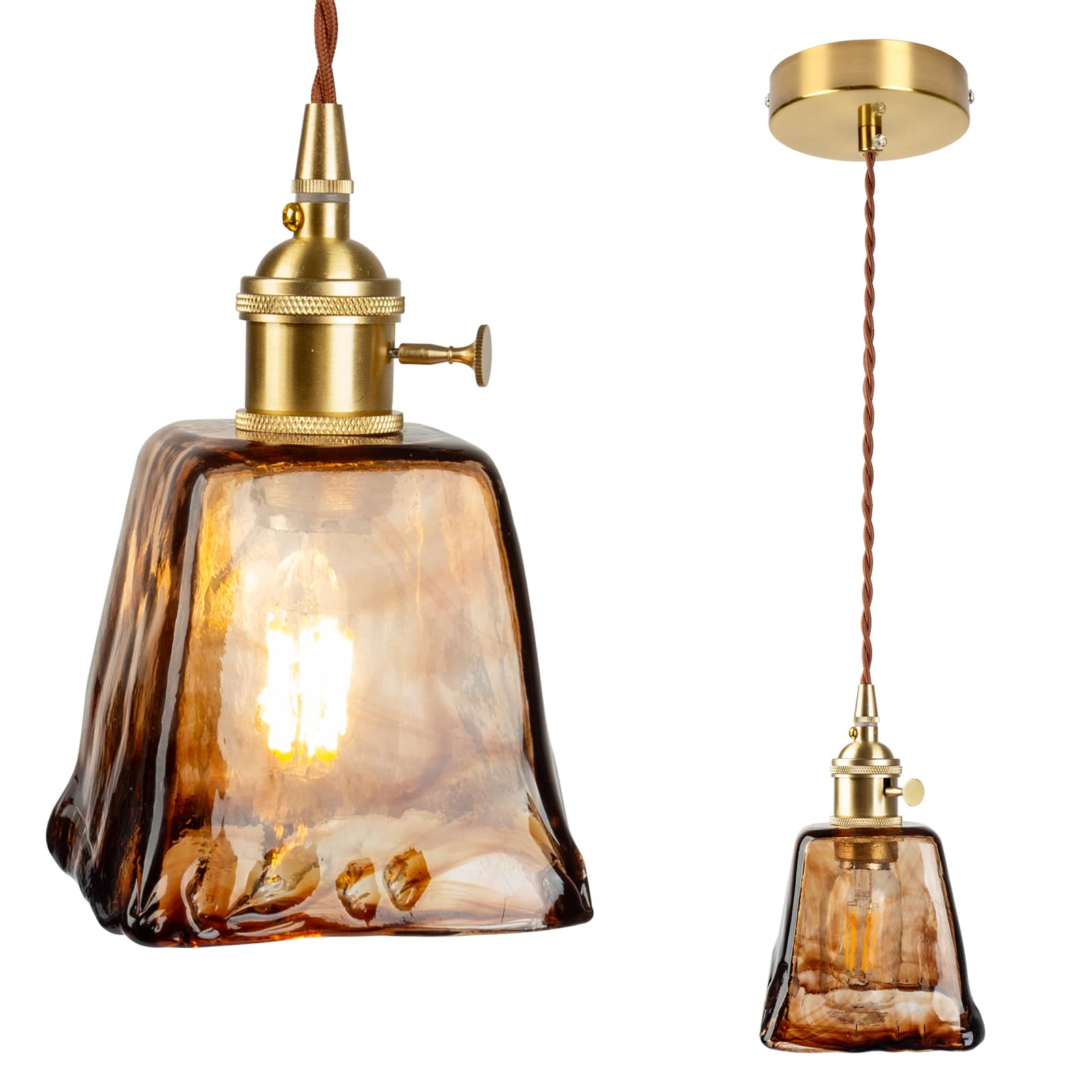 Chrasy E27 Moderne Lampada a Sospensione in Vetro Trasparente Lampada Loft Lampadario Vetro Strutturato Ottone per Isola Cucina Sala Da Pranzo