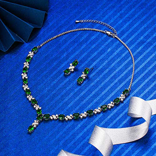 EleQueen Women's Silver-tone Cubic Zirconia Oval Shape Leaf Necklace Earrings Set For Brides And Weddings - Image 6