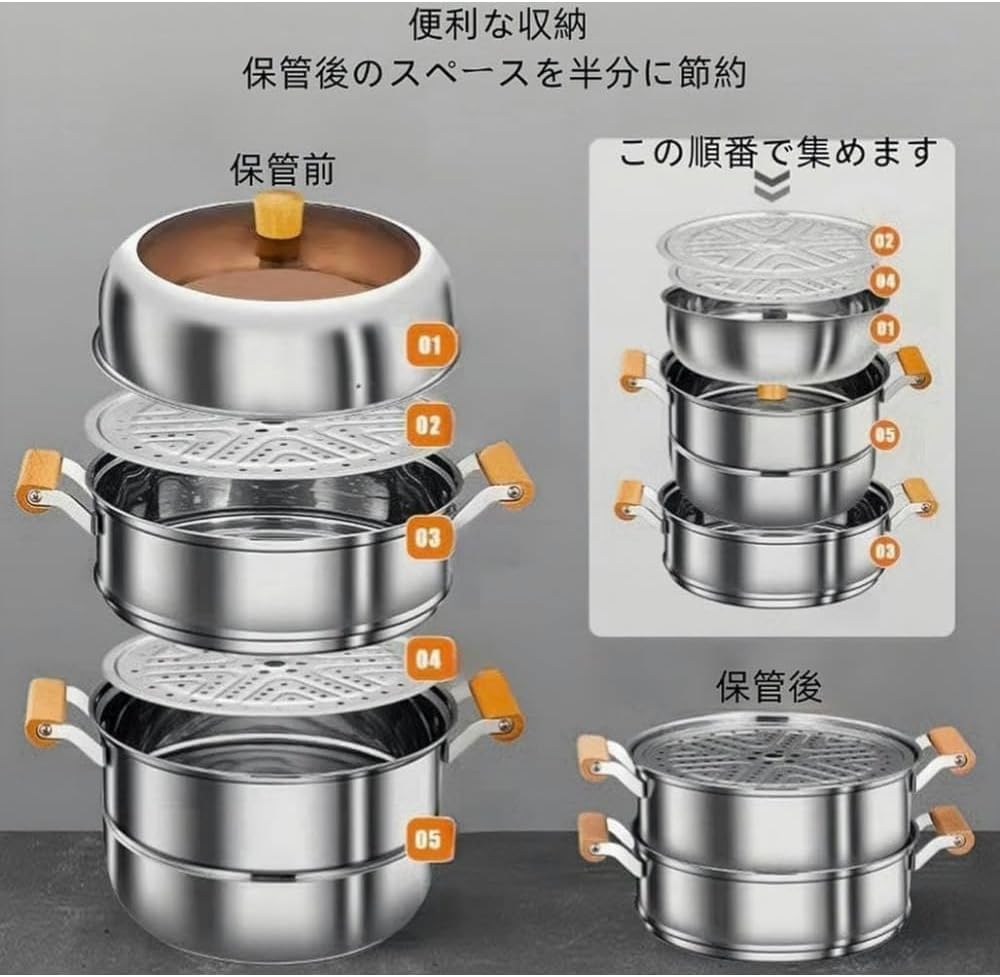 ステンレススチール 4段蒸し器業務用