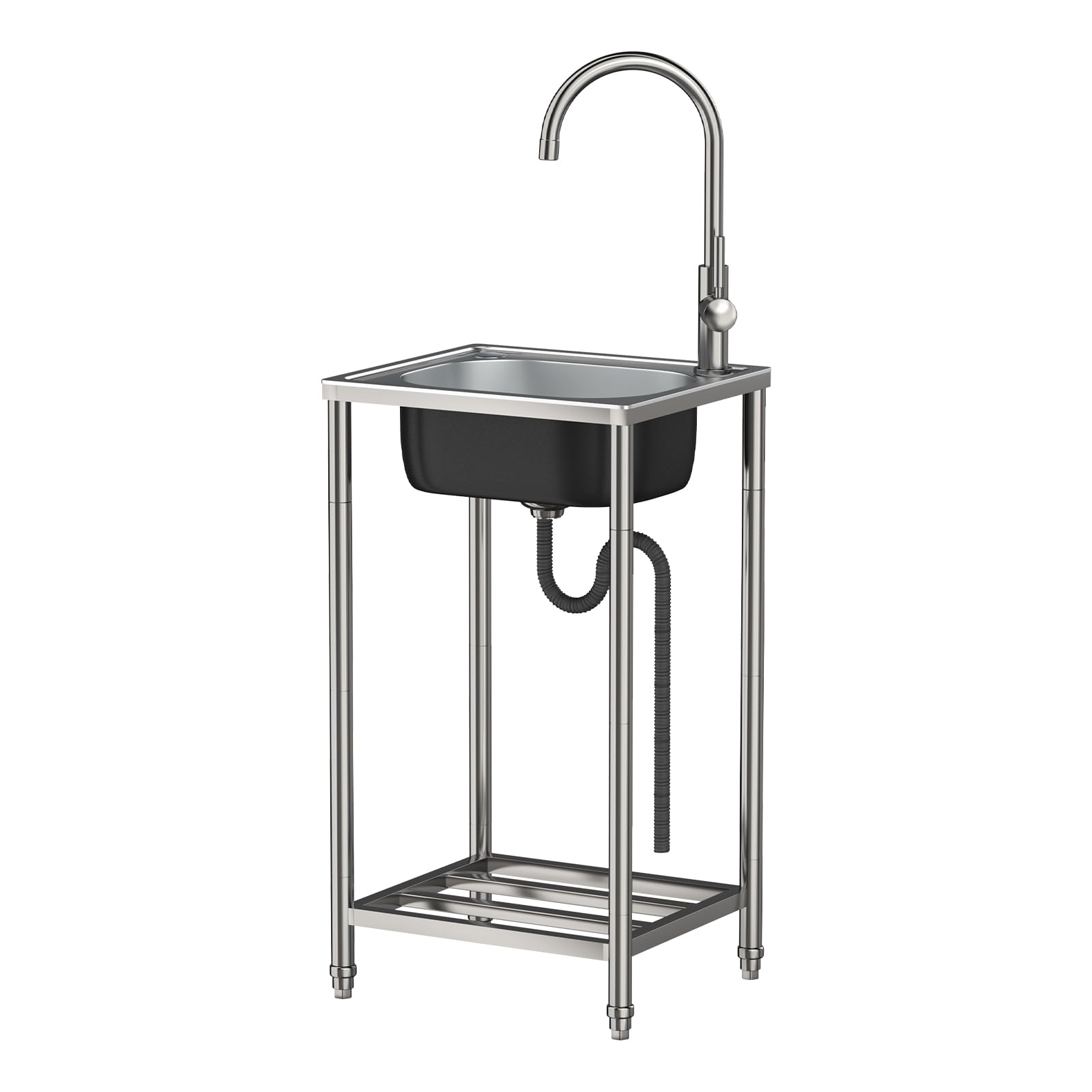 Gastro - Lavabo indipendente in acciaio inox, 33 x 38 x 82 cm, con rubinetto, dispositivo di scarico, per piantare fioriere e vasi, pulizia attrezzi da giardino