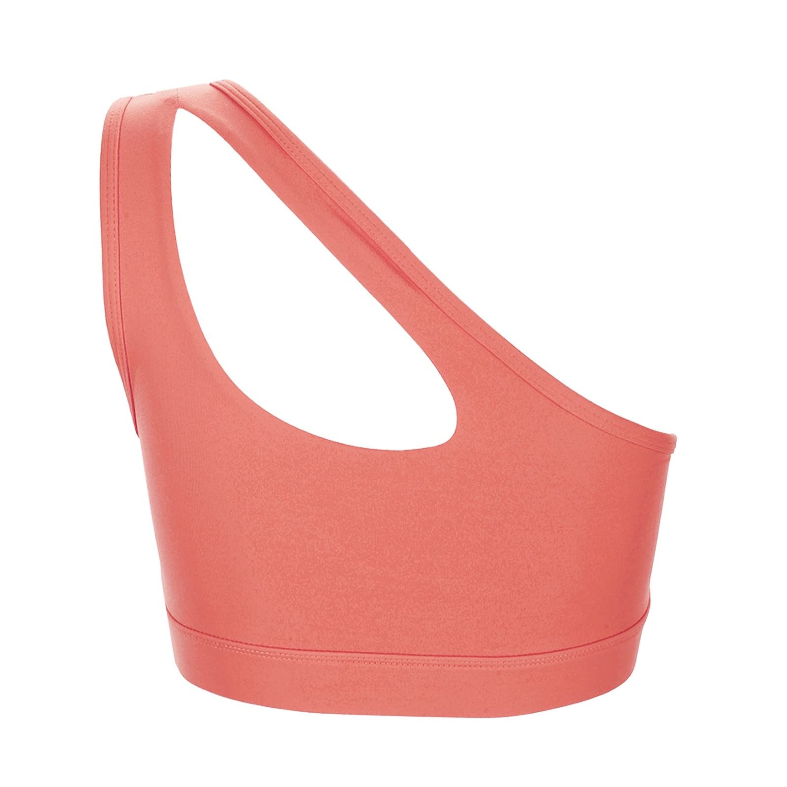 Camiseta corta para mujer talla grande con brasier integrado, chaleco vacío de un hombro, recogido a prueba de golpes para correr