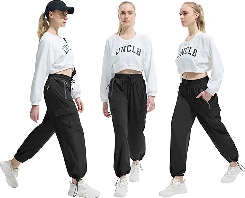 Miniatura 2 de FARUNGS Pantalones cargo de secado rápido, ligeros, tácticos, con 5 bolsillos, para mujer, cintura elástica y resistentes al agua