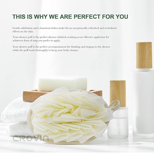 Miniatura 6 de Paquete de 4 esponjas de baño, esponjas, esponjas, puf grande de 7 x 5 pulgadas, de malla exfoliante de alta calidad para hombres y mujeres, cepillo