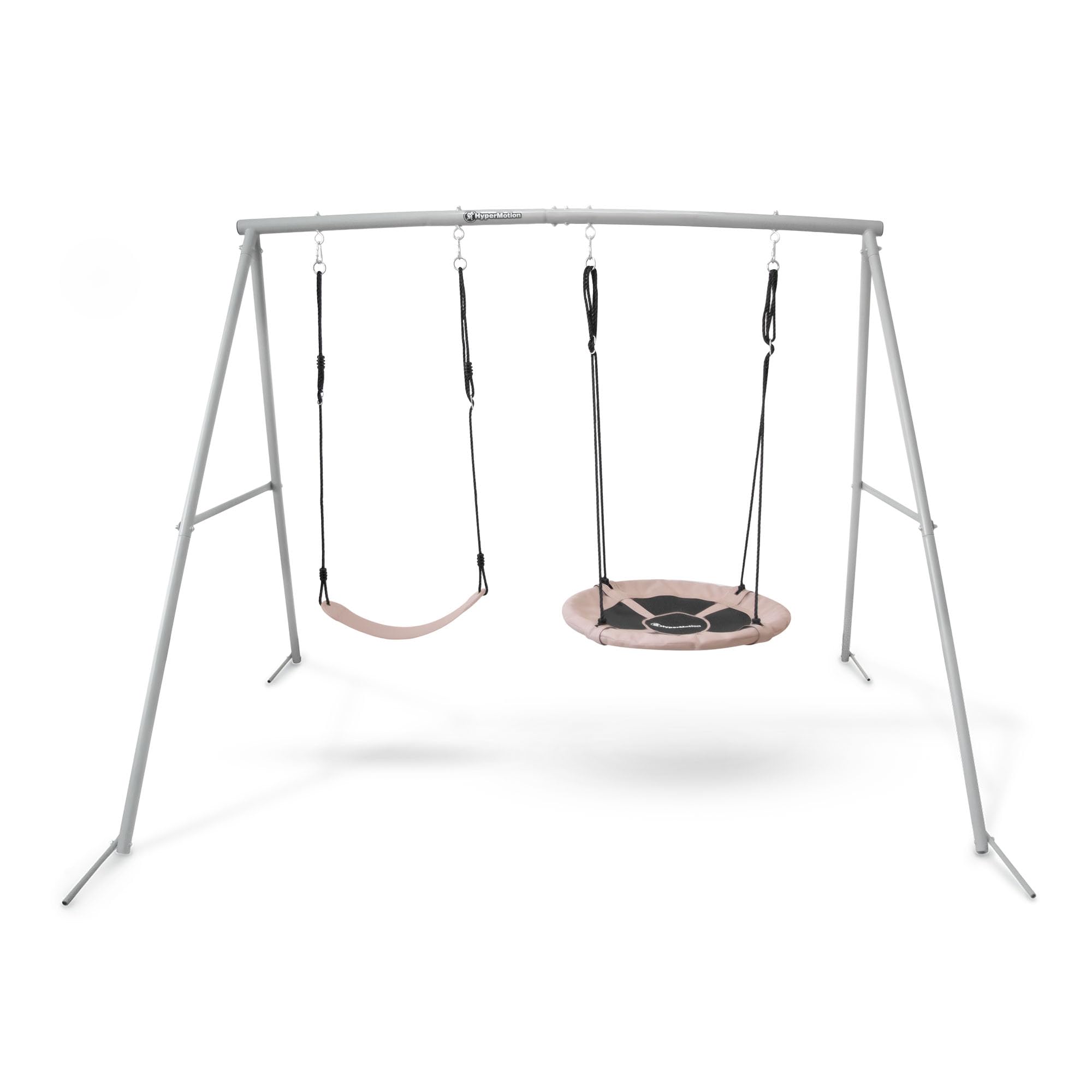 HyperMotion Altalena Doppia da Giardino con Nido e Seduta Classica, Acciaio, Tessuto Oxford, PE, PP, EPE, Grigio/Beige, 235x172x183 cm