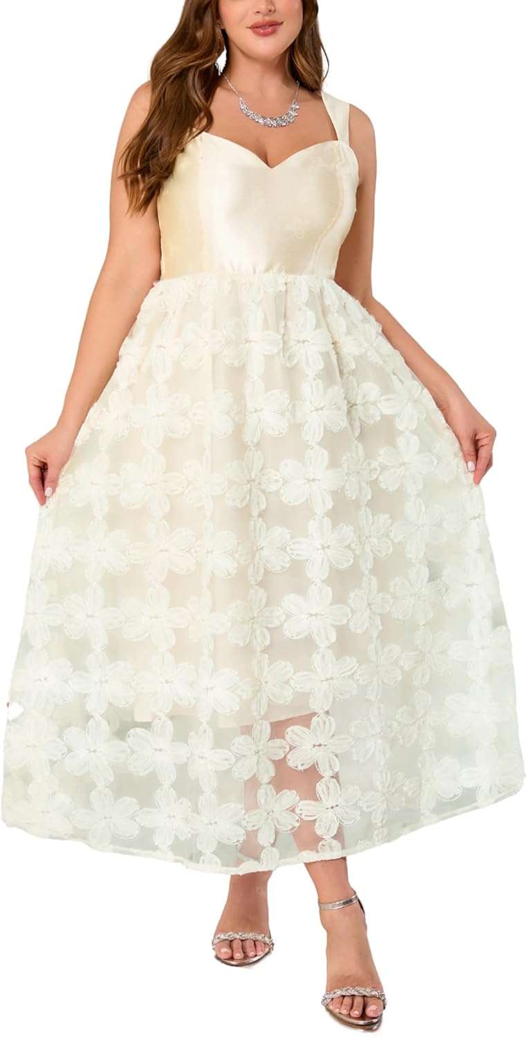Women's Cocktail Formal Guest Dresse 3D Lace Sweetheart Neckline A Line Maxi Dresses