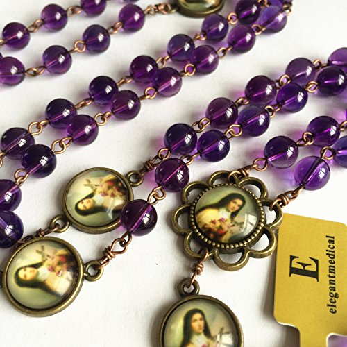 elegantmedical handmade ST.THERESE ROSARY CROSS CRUCIFIX NECKLACE BOX AMETHYST beads catholic GIFT4