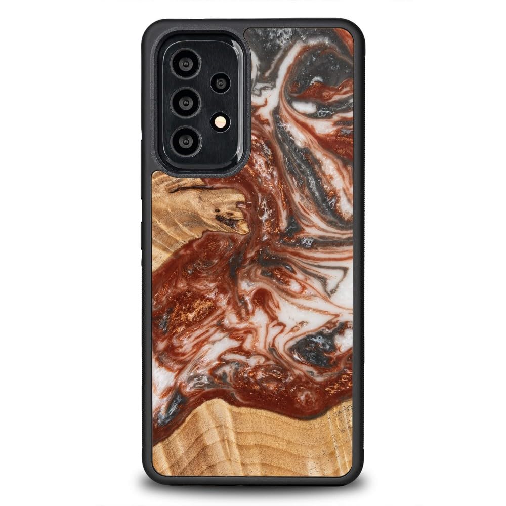 Funda de madera hecha a mano compatible con Samsung Galaxy A53 5G, planetas: diseño WENUS, carcasa de madera auténtica y resina, marco de silicona TPU, resistente a los golpes, grano de crema