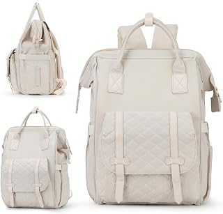 Laptop Backpack for Women Large Capacity Waterproof Backpack with USB Port 15.6 Inch Work Travel Backpack Teacher Nurse Bag Fashion Daypack Backpack for Business College,Beige