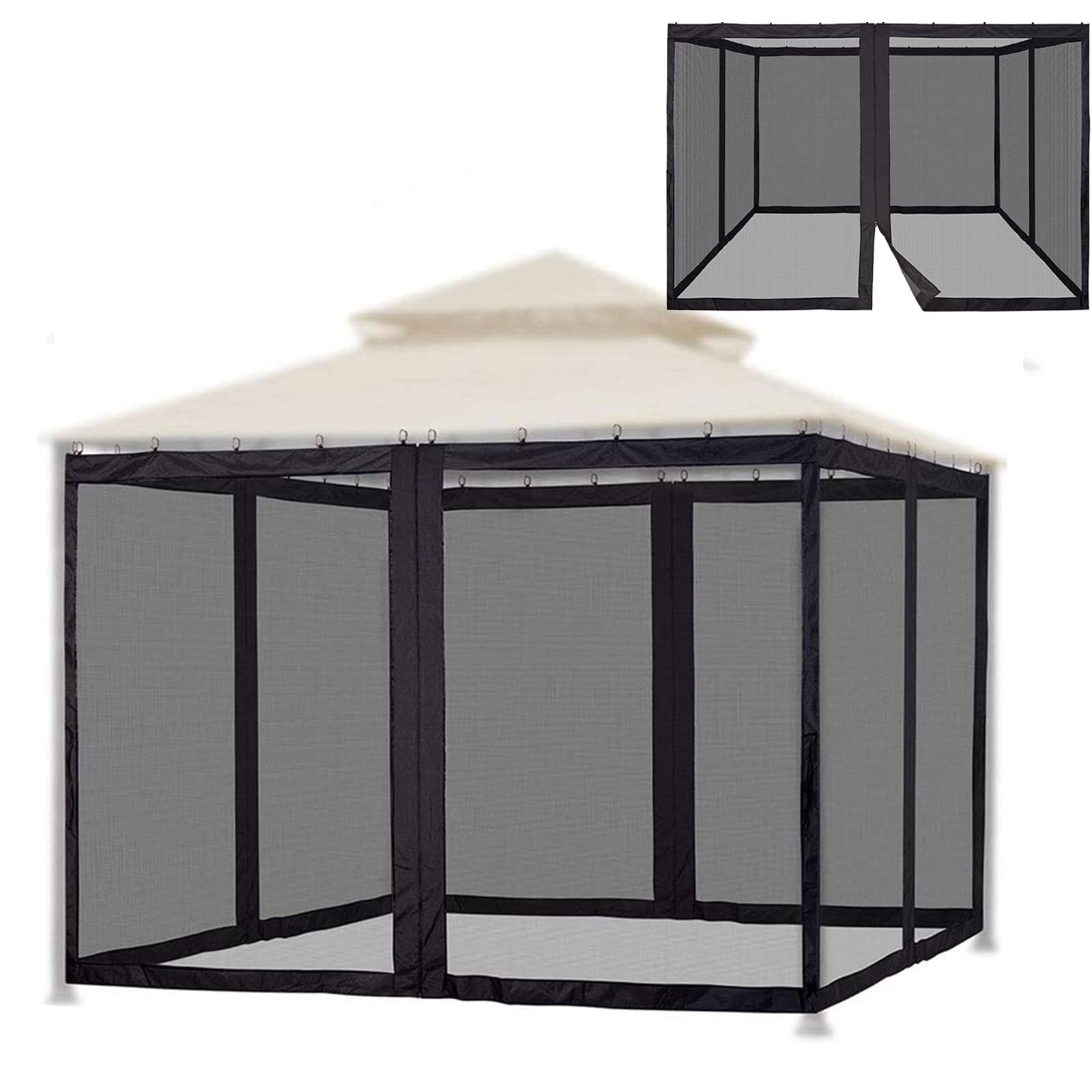 Mosquito Net with Zipper for Universal Outdoor 10x11.8 ft Canopy Tent,DIY Curtain Style Canopy Screen Walls for Patio Gazebo (Only Mosquito Net,Black Gazebo Mosquito Netting 10 x 11.8ft)