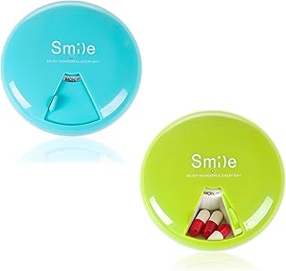 Smile Pill Organizer, Cute Pill Box Medicine Organizer Box Round Pill Container, Portable Rotary Pill Case Travel Pill Organizer 7 Day Small Weekly Pill Dispenser