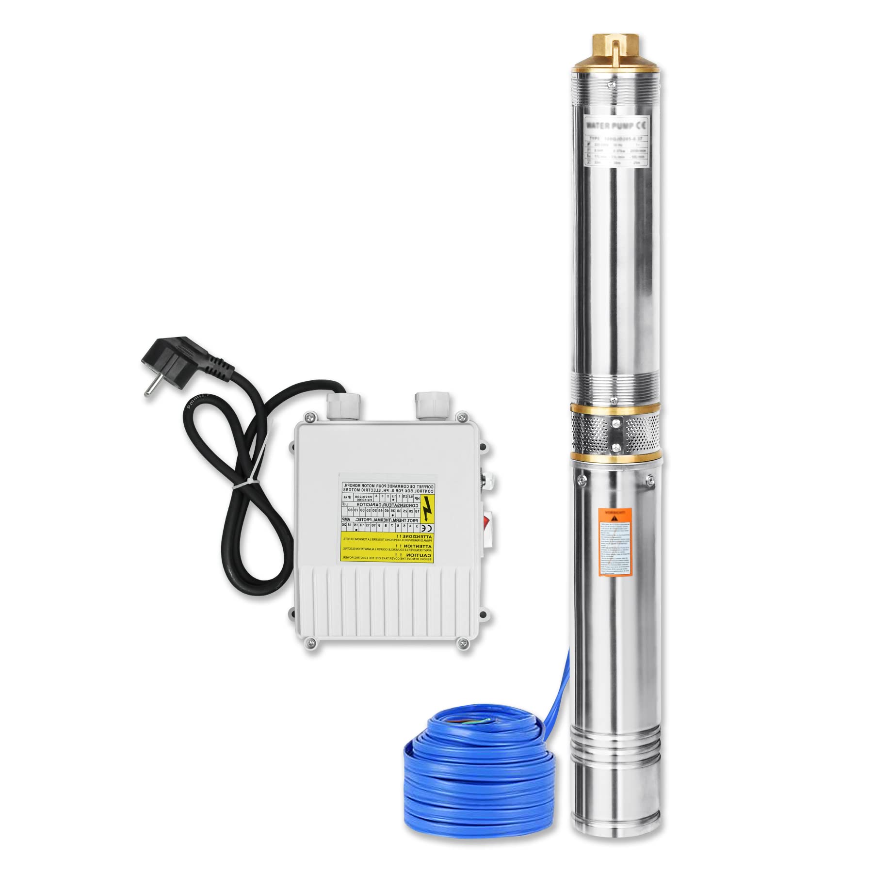 SUBTLETY Pompa per fontana profonda, 370 W, in acciaio inox, 4000 l/h, altezza massima di mandata, 34 m, pompa sommersa con protezione da surriscaldamento, pompa ad acqua, pressione 3,4 bar per
