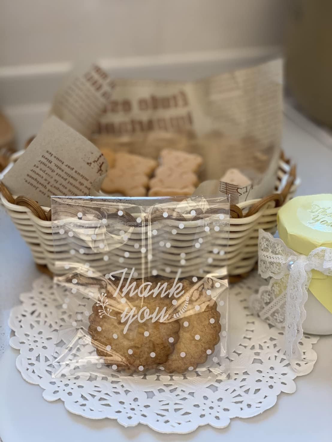 200 Pcs 4" x 4" Clear Bags OPP Plastic Party Bag for Bakery, Candy, Soap, Cookie (Thank you Pattern, 4x4)