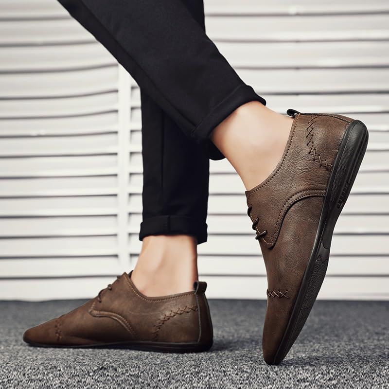 Formal Shoes for Men Lace Up Pointed Toe Faux Leather Cap Toe Derby Shoes Block Heel Low Top Slip Resistant Anti-Slip Non Slip Prom3