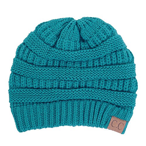 BYSUMMER Warm Soft Cable Knit Skull Cap Slouchy Beanie Winter Hat (Teal)