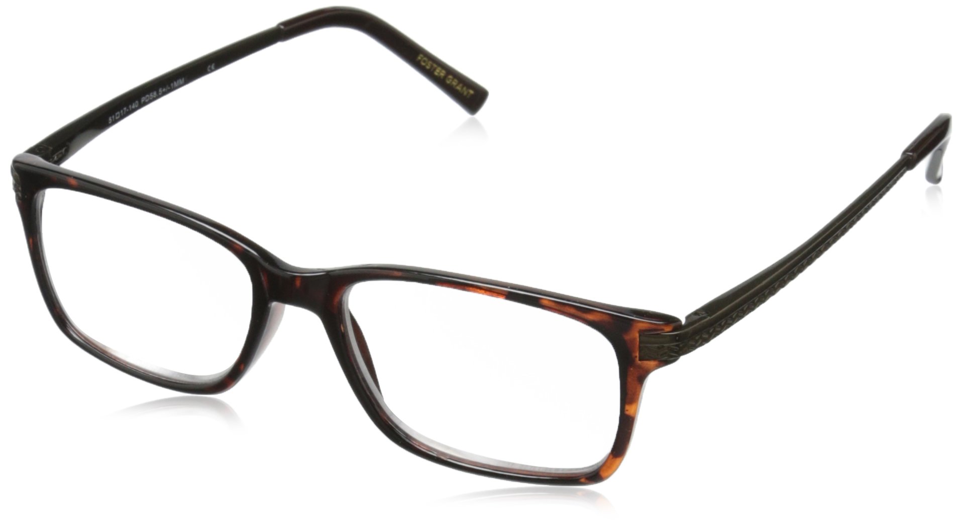 Foster Grant Men's Sullivan Square Reading Glasses, Tortoise/Transparent, 59 mm, +1.50