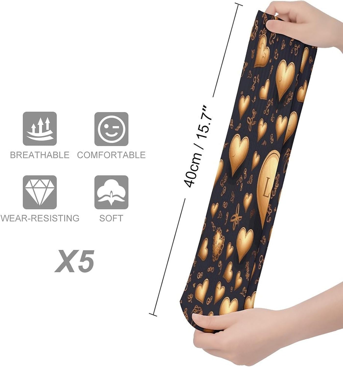 Golden Heart And Love Stocking - Cute Casual Long Athletic,Crew Sock for Men Women,Running Socks Soft Breathable for Gift