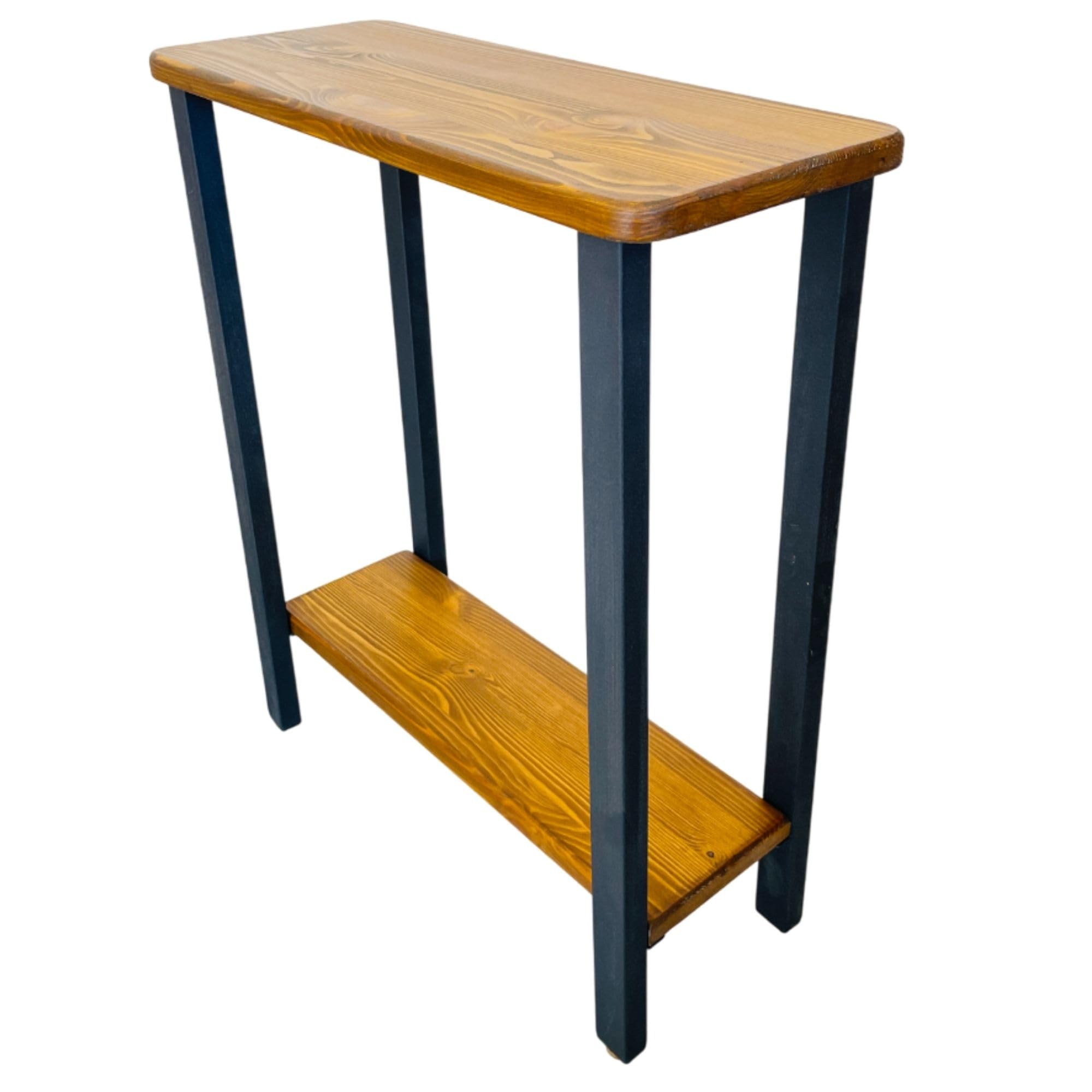 - Narrow 2-Tier Side Table for Small Spaces, Slim Solid Wood Top with Metal Legs, Couch End Table with Open Shelf, 8 Inch Wide Nightstand for Living Room or Bedroom, Snack Coffee Tray Stand (Walnut)