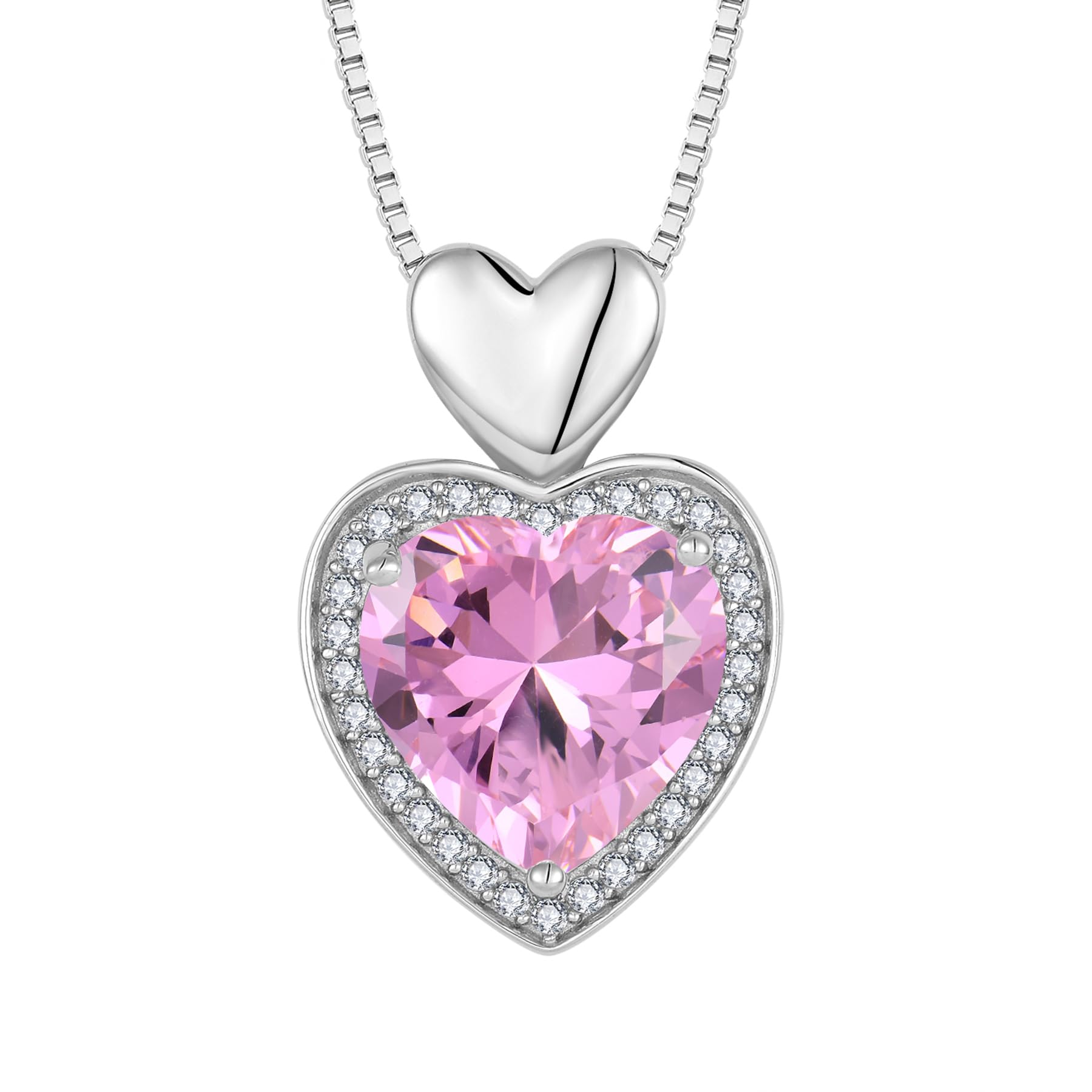 FJ Herz Kette Damen 925 Sterling Silber Geburtsstein Halskette Anhänger Schmuck Geschenke für Sie Frau Freundin Mama