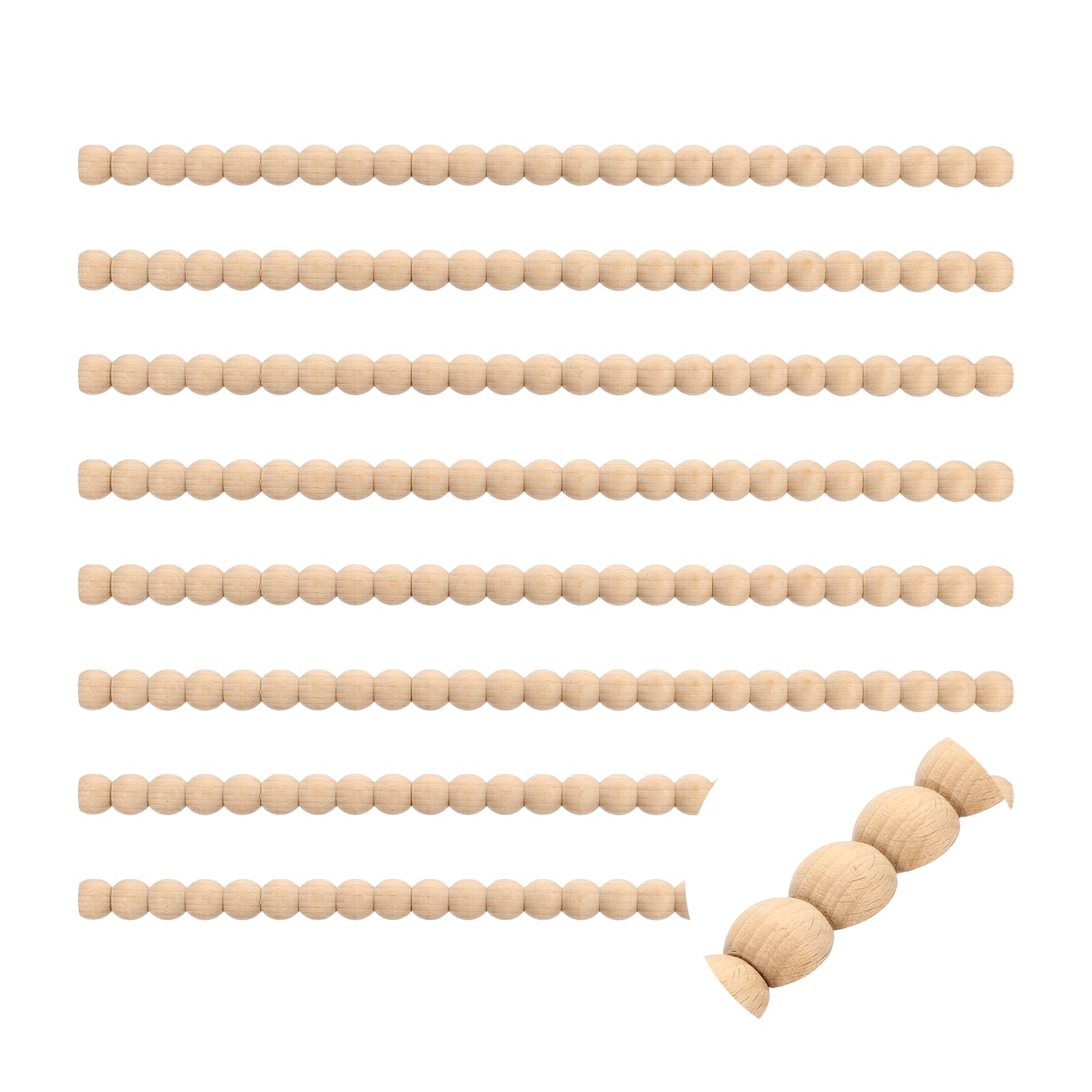 sourcing map 8Pcs 18mm Decorative Wood Trim,Unfinished 3D,Half-Round Pearl