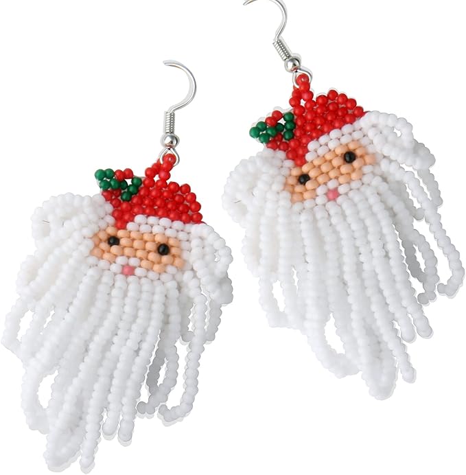 Colorful Santa Beaded Earrings Vivid Beaded Christmas