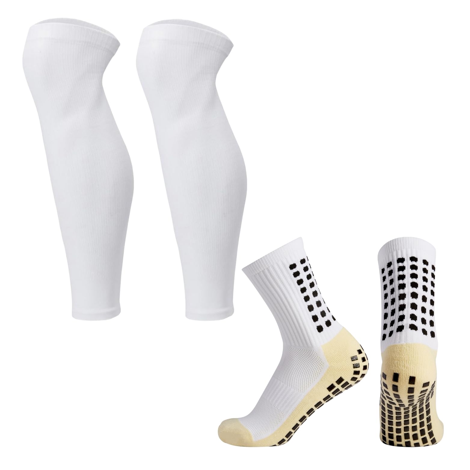 Kaik. White Football Grip Socks Team Colour Set, Grip Socks And Football Cut Socks (White)