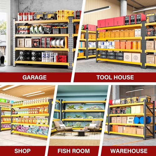 Image of 5000LBS Heavy Duty Garage Shelving Units,60 inch Wide & Deep Storage Shelves,Yellow Metal Garage Shelves,Large Storage Rack,Steel Shelf,Industrial Shelving for Shop,Warehouse,60 inch W x 24 inch D x 70 inch H