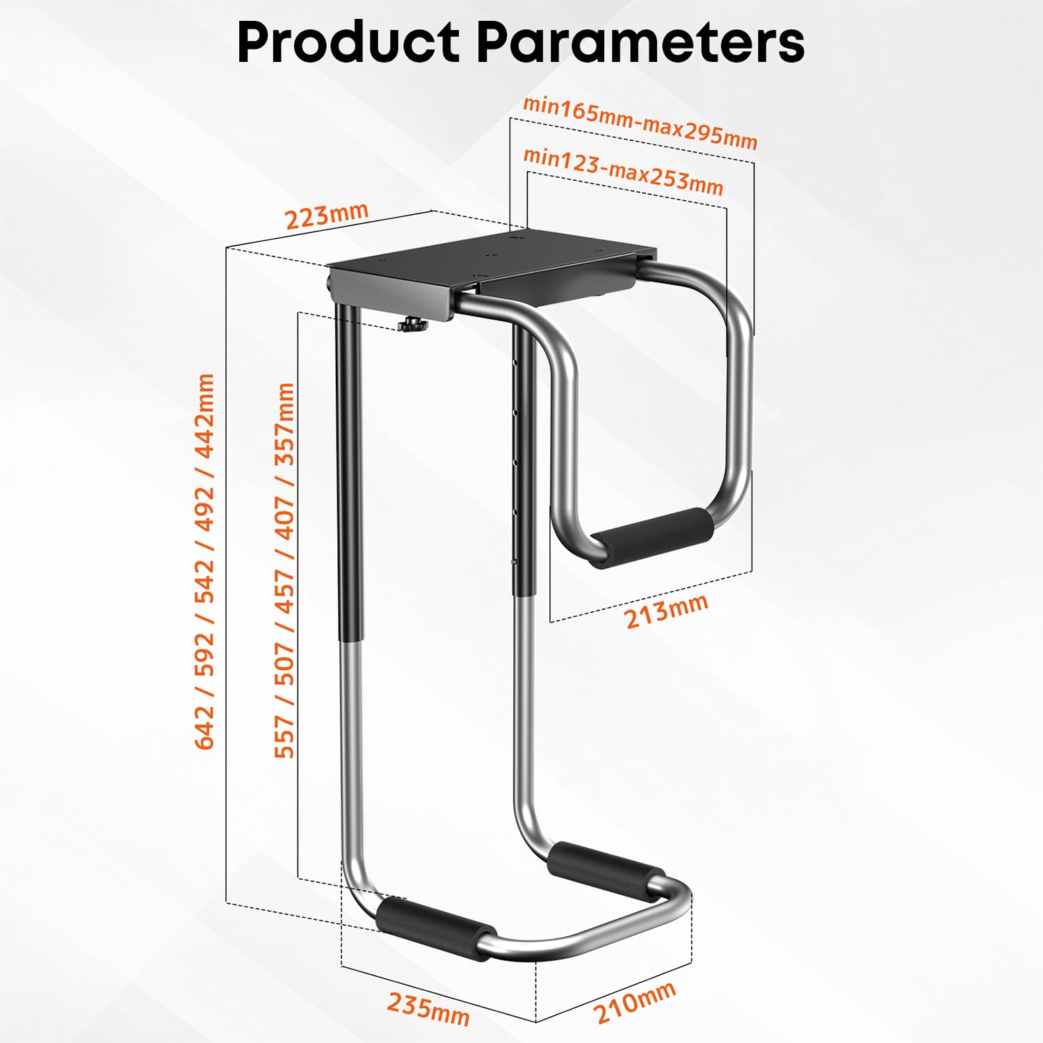 Support PC Sous Bureau PUTORSEN - Charge 35 Kg, Largeur Réglable 200-340 Mm, Avec Rembourrage, Gain De Place