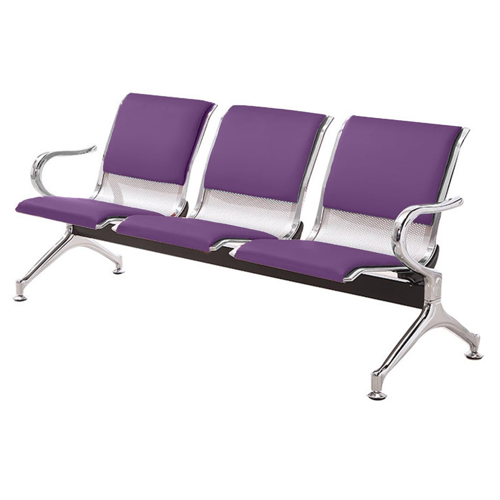 ASerZenith Breathable 3Seat Waiting Room Bench Steel Chairs With Arms Modern Airport & Mall Seating Durable Hospital Furniture,Purple-175Cm/69In