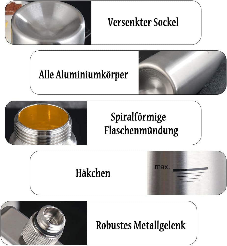 Sahnespender-Edelstahl 250ML,Edelstahl Sahnesyphon mit 6 Dekorations-Düsen und 1 Reinigungsbürsten, Edelstahl Sahnespender für Cremes und Soßen