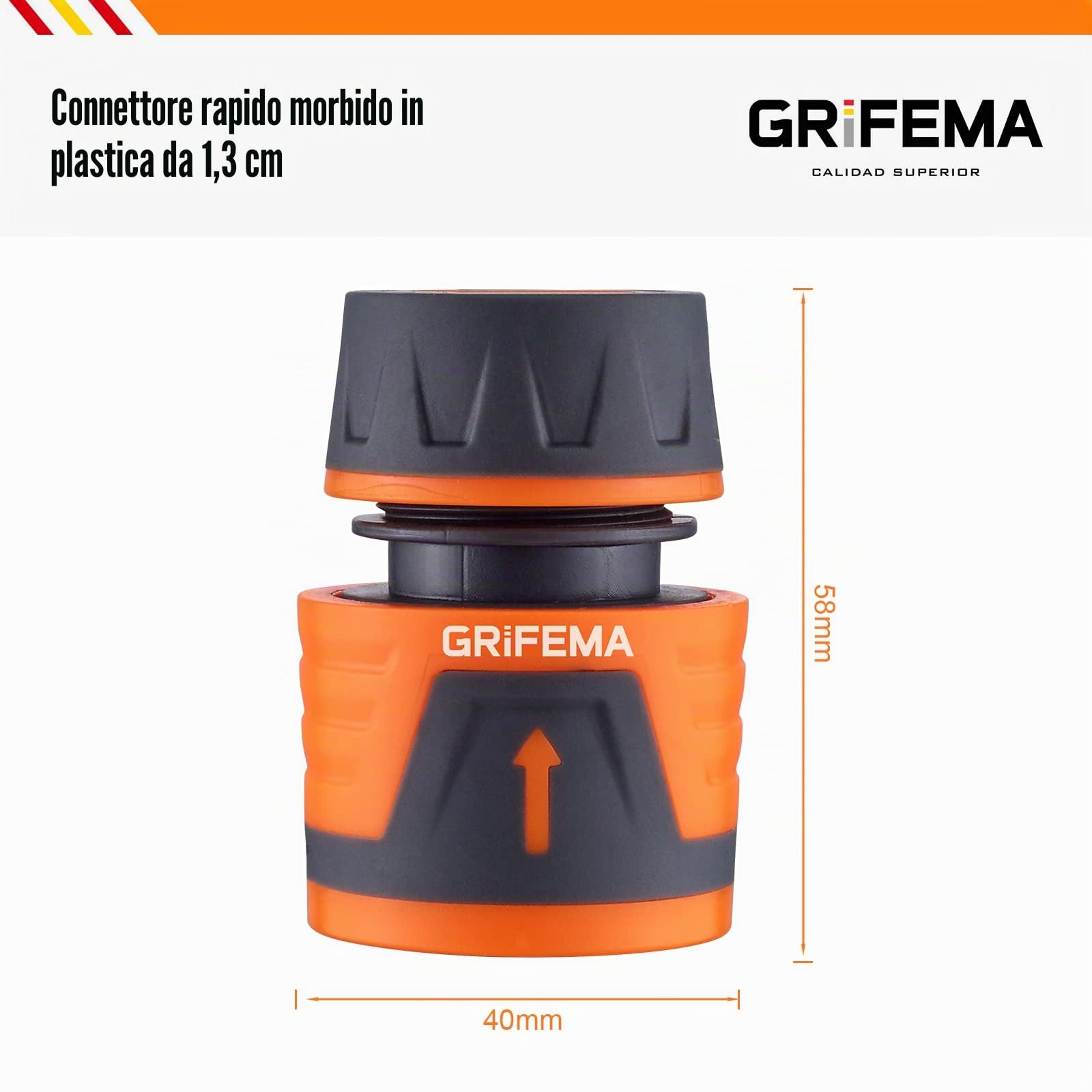 GRIFEMA GE1201 Attacco Rapido per Tubo 1/2" 12,5 mm 5/8" 15 mm Connettore Universale Grigio Arancione