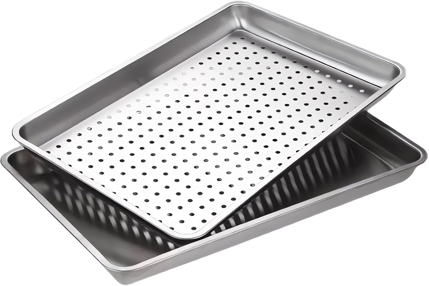 Commercial Grade 304 Stainless Steel Baking Sheet Set - 2 Pack Extra Large (23.5"x15.5") Heavy Duty Cookie Sheets, Oven Safe, Uncoated & Non-Toxic, Solid & Perforated Pans for Roasting?Food Prep Trays