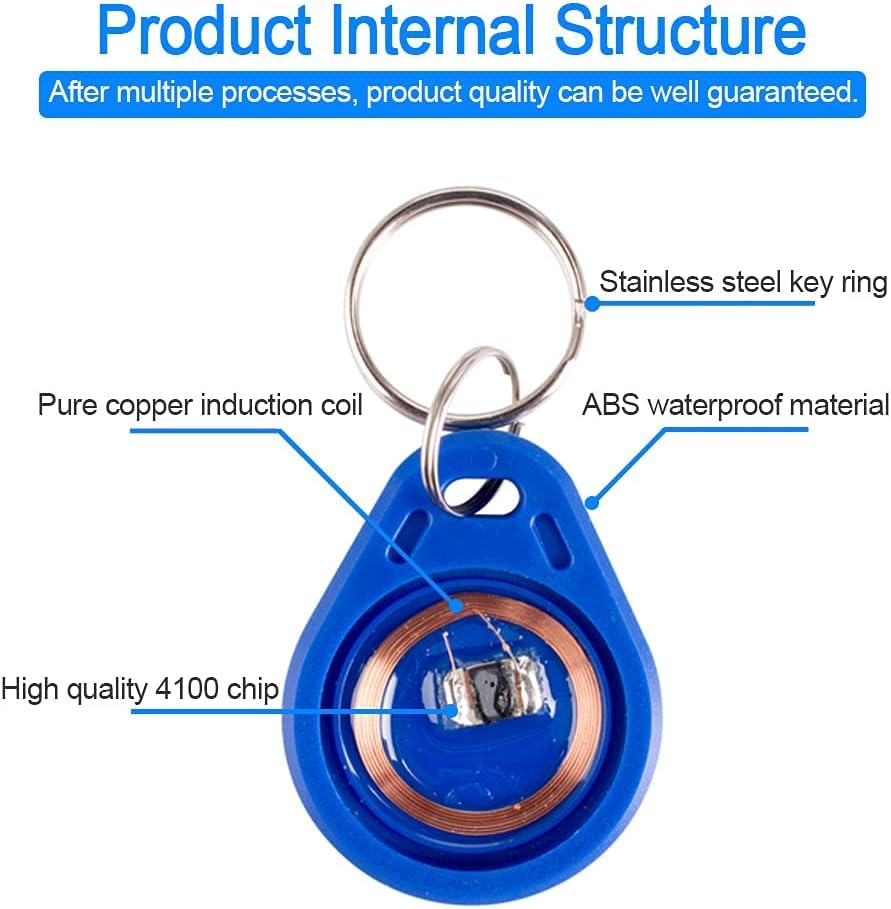 NFC Tag Card RFID 125KHz Proximity ID Card Keychains RFID Key Fobs Token Tag Access Control Card Blue (100PCS)