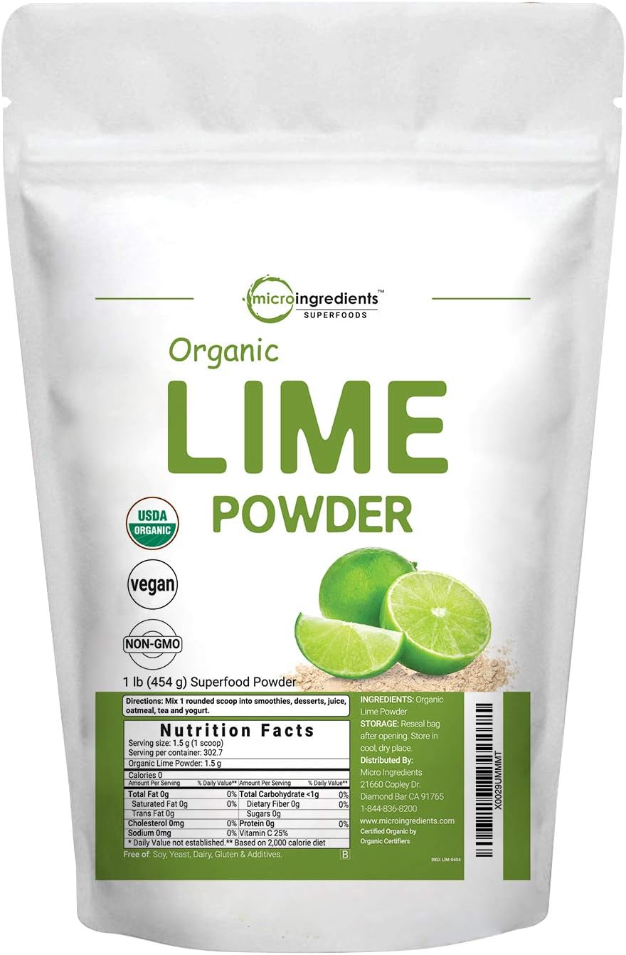 Micro Ingredients Organic Lime Powder, 1 Pound (16 Ounce), Rich in Immune Vitamin C for Immune System Booster and Great Flavor for Drinks, Smoothie and Beverages, Non-GMO and Vegan Friendly