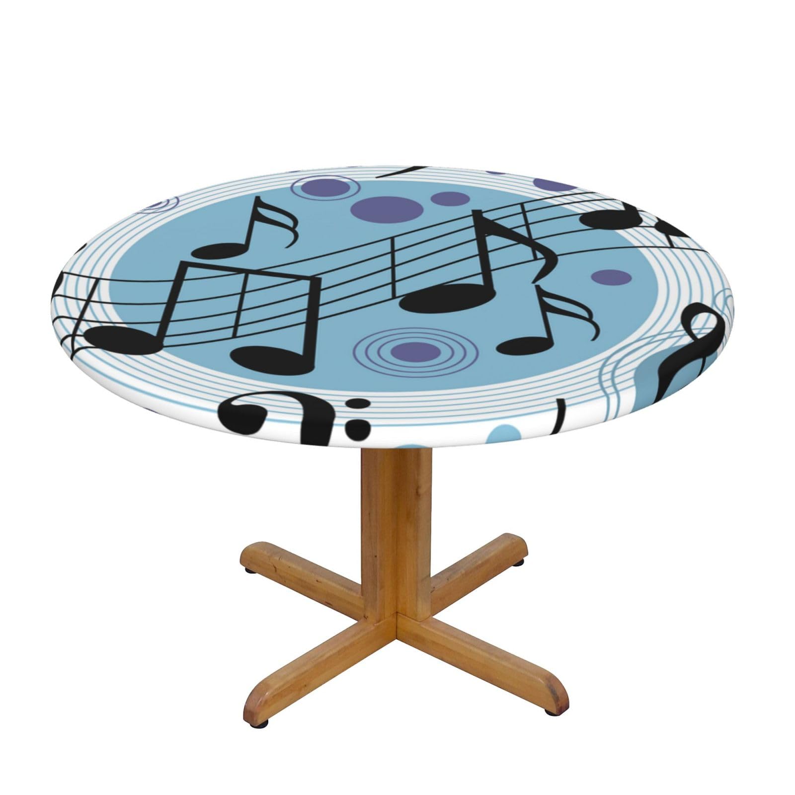 EZDLOWVBA Polka Dot Music note print Round Tablecloth with Elastic Fits Tables Outdoor Tablecloth,Stain Resistant Table Cover for Kitchen Dining Parties
