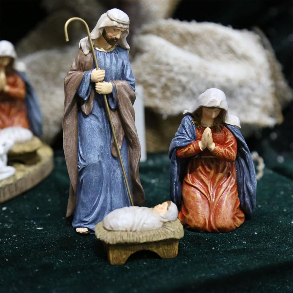 Classical Christmas Nativity Scene Resins Sculptures Set for Home Altar Display