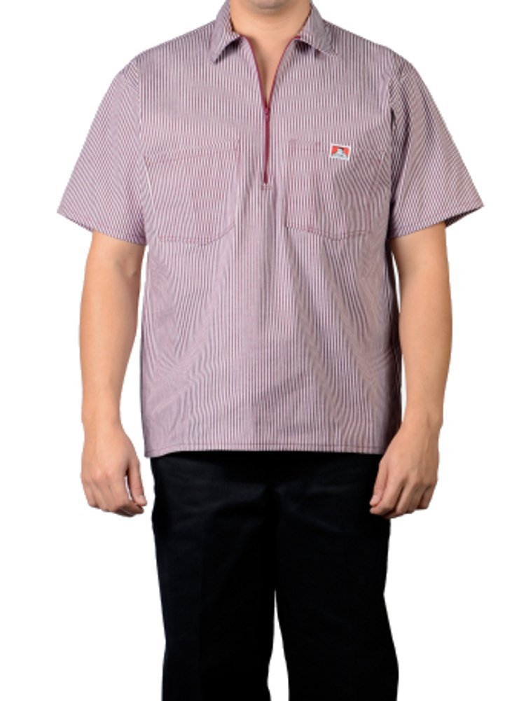 Ben Davis Men's Half Zipper Shirt, Burgundy Stripe, XL