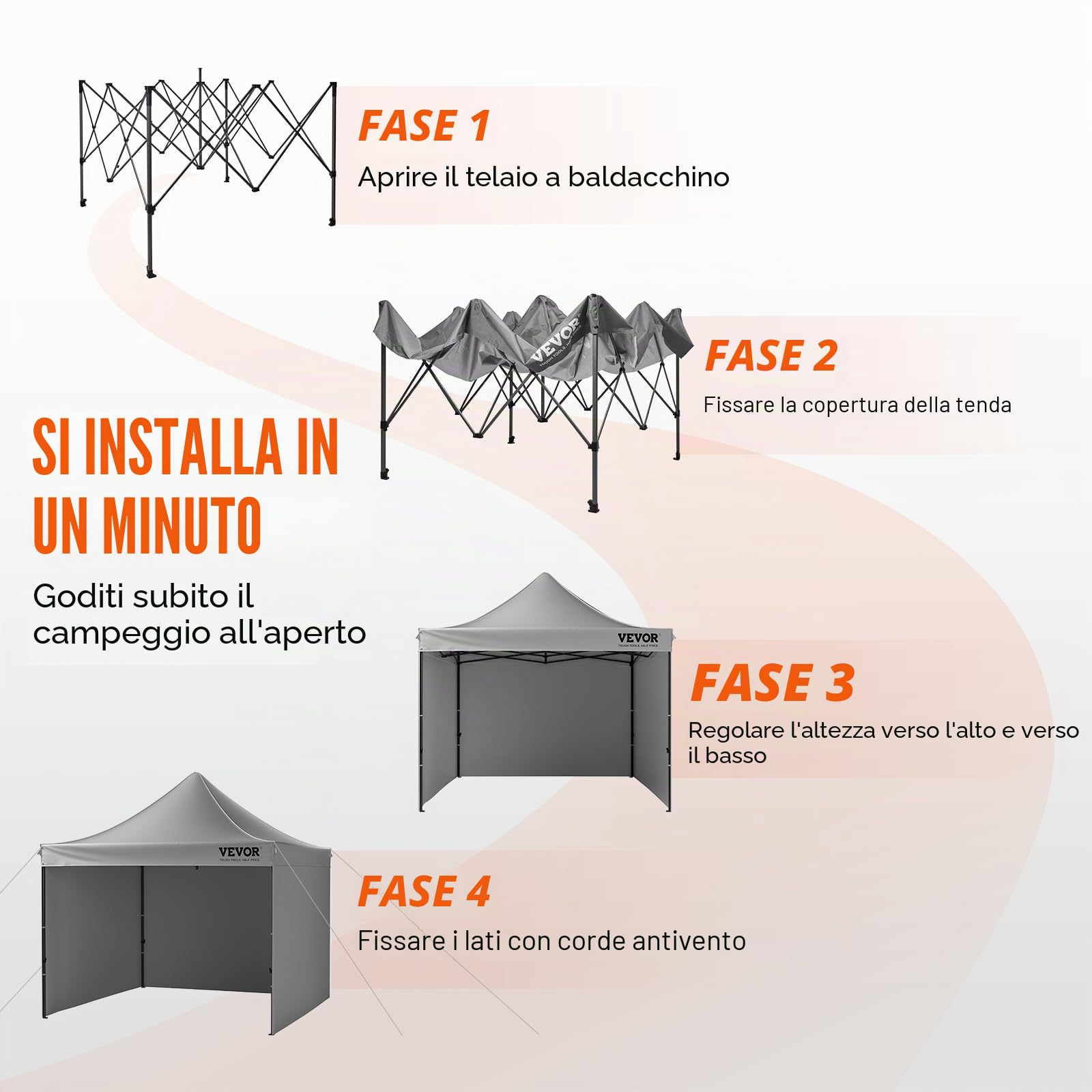 VEVOR Gazebo Tenda Pop-up Pieghevole con Pareti Laterali Rimovibili Gazebo 304,8 x 304,8 cm Portatile con Borsa a Rotelle, Tendalino Impermeabile per Eventi Feste Campeggio all'Aperto Giardino Cortile