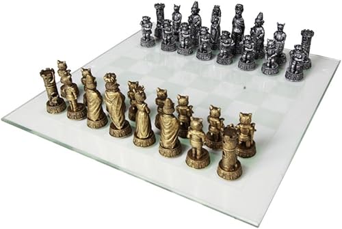 Cats Versus Dogs - Juego de ajedrez de 3.5 pulgadas de alto, pintado a mano con tablero de vidrio